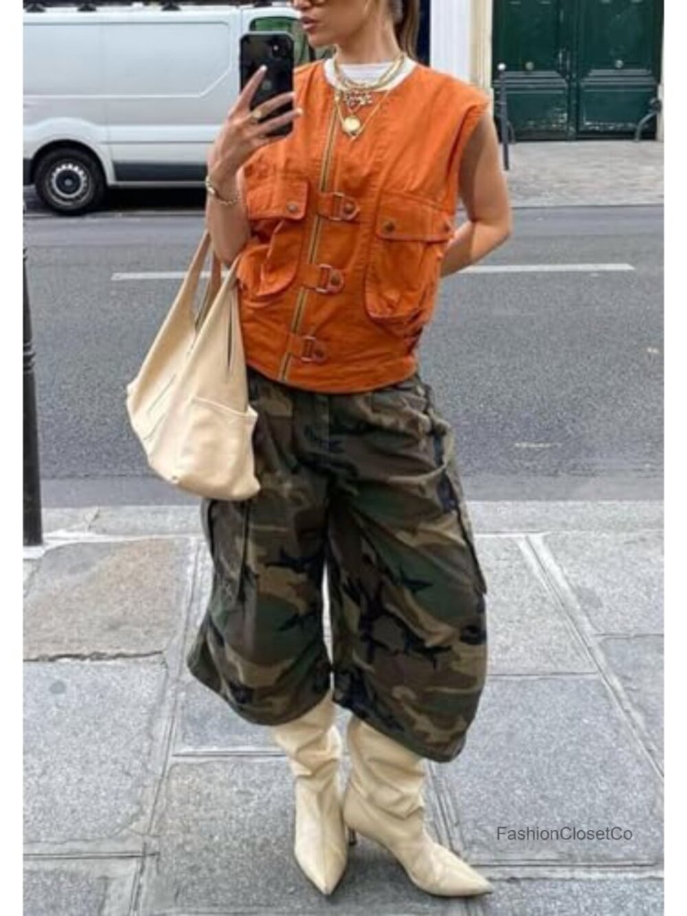 Women's High Waisted Wide Leg Camo Pants Baggy Y2K Army Fatigue Cropped Palazzo - Picture 4 of 6